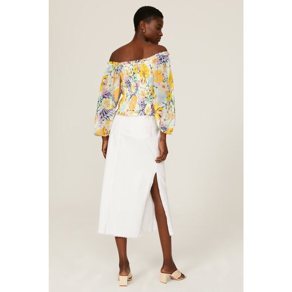 SHOSHANNA Floral Blooms Print Smocked Bodice Off Shoulder Cece Top Size Large - Picture 3 of 12